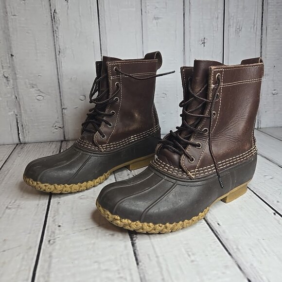 LL Bean Women's Leather Rubber Bean Boots Insulated Tan Brown Size 5 M - Picture 4 of 9
